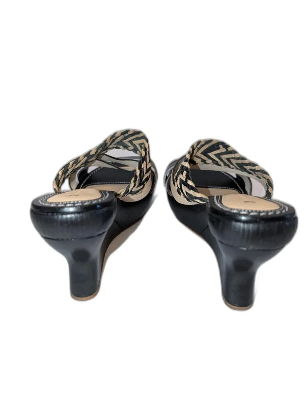 Leifsdottir | Anthropologie Black & Beige Wooden & Leather Wedge Sandals |	EU 38
